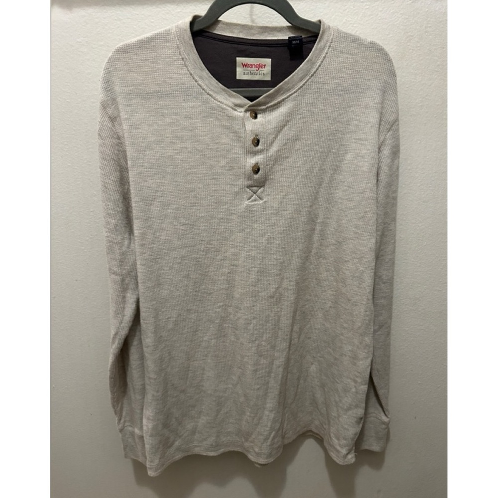 WRANGLER  Long Sleeve Henley Tee T Shirt Top Button Off White Cream Oatmeal